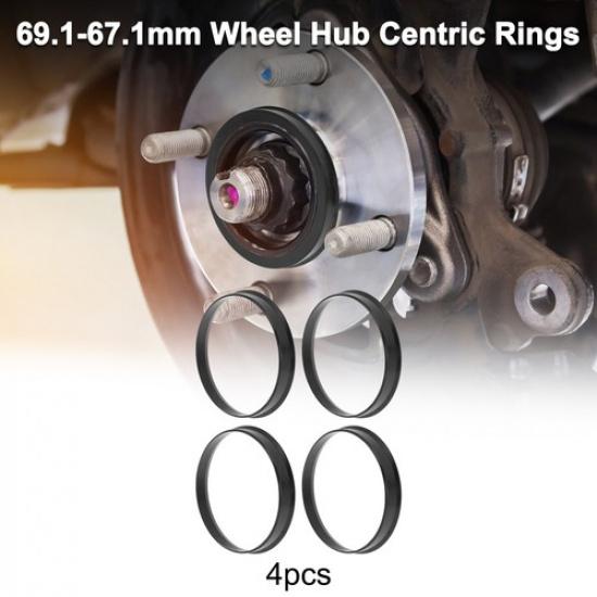 Центровочные кольца для ступиц колес автомобиля 69,1 мм на 67,1 мм, черные, поликарбонат, 4 шт.
