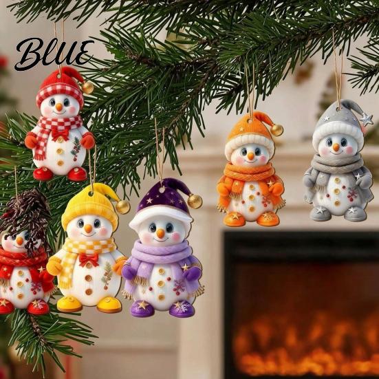 Christmas Tree Hanging Accessories Snowman Wooden Ornaments  2D Flat Vintage Xmas Festive Tags Decoration  Cute Winter Ornament for Tree  Holiday