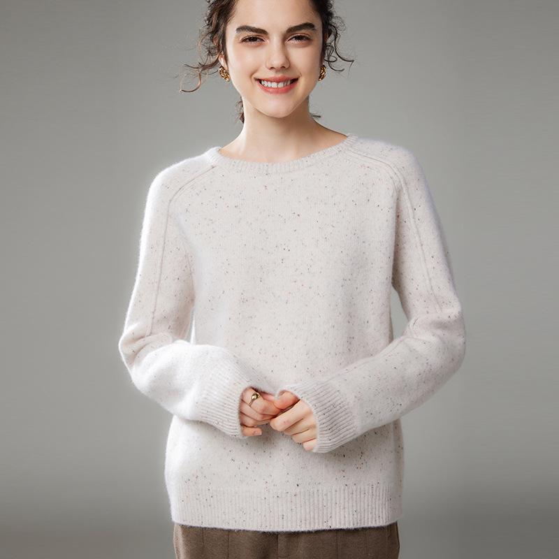 2024 Autumn/Winter Women's Korean Style Round Neck Loose Fit Cashmere Wool Sweater.
