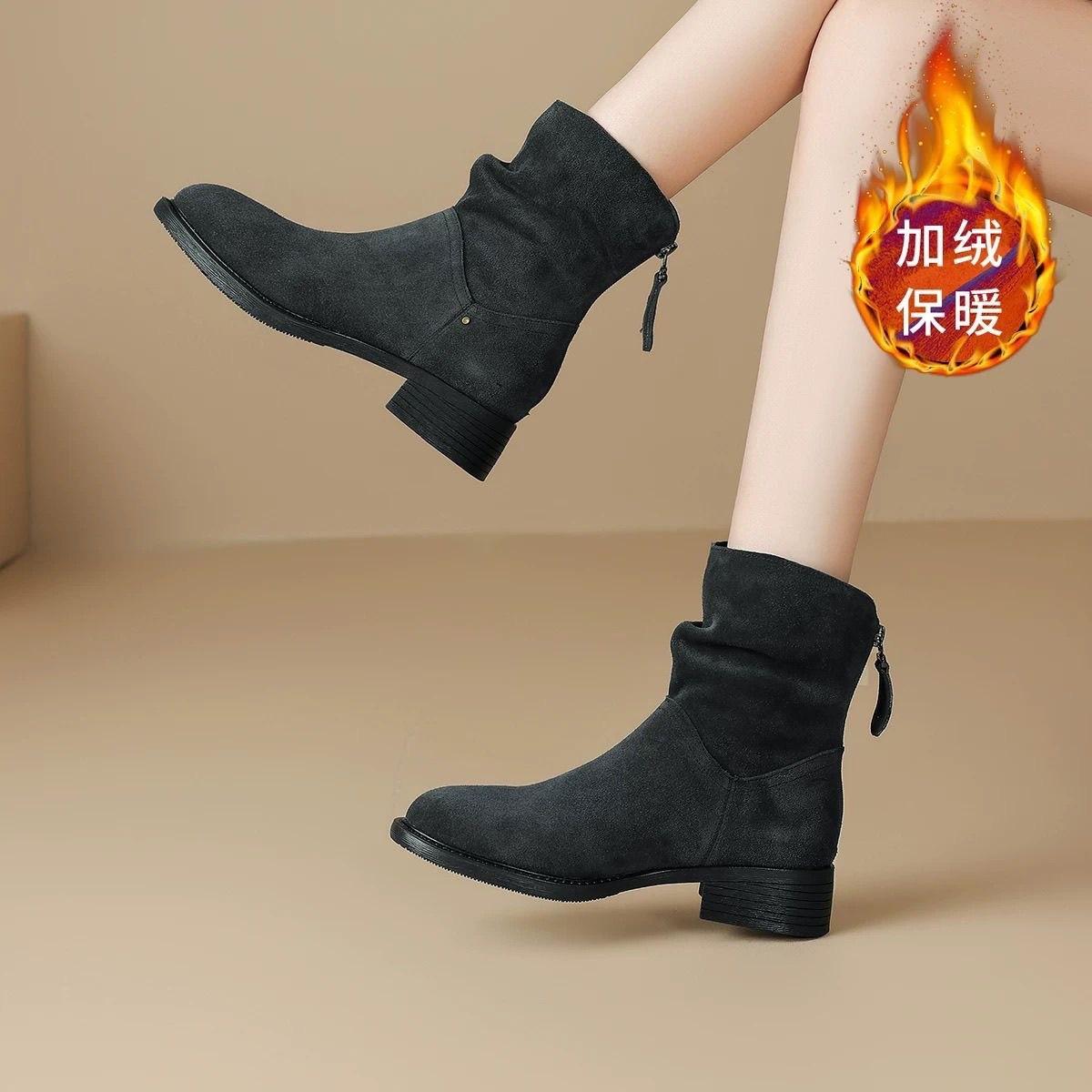 

Женские ботинки на меху, новые ковбойские ботильоны в стиле вестерн Maillard, осенние бархатные ботинки на толстом каблуке в стиле ретро, ботинки-мартин средней длины 35