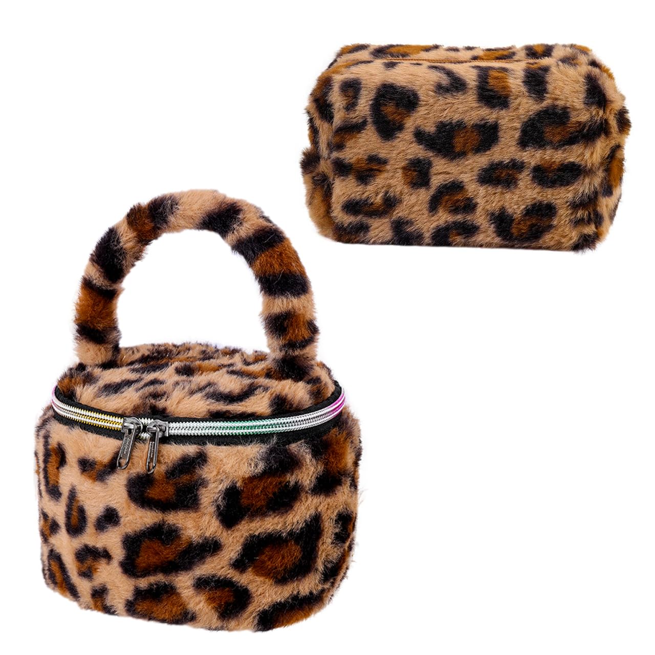 

Leopard Print Cosmetic Bag with Stylish Makeup Cosmetic Storage Queen-b Pouch, Round, Box, Bag, Cute, Portable, Travel, Multi-Pouch, Women s (Brown)