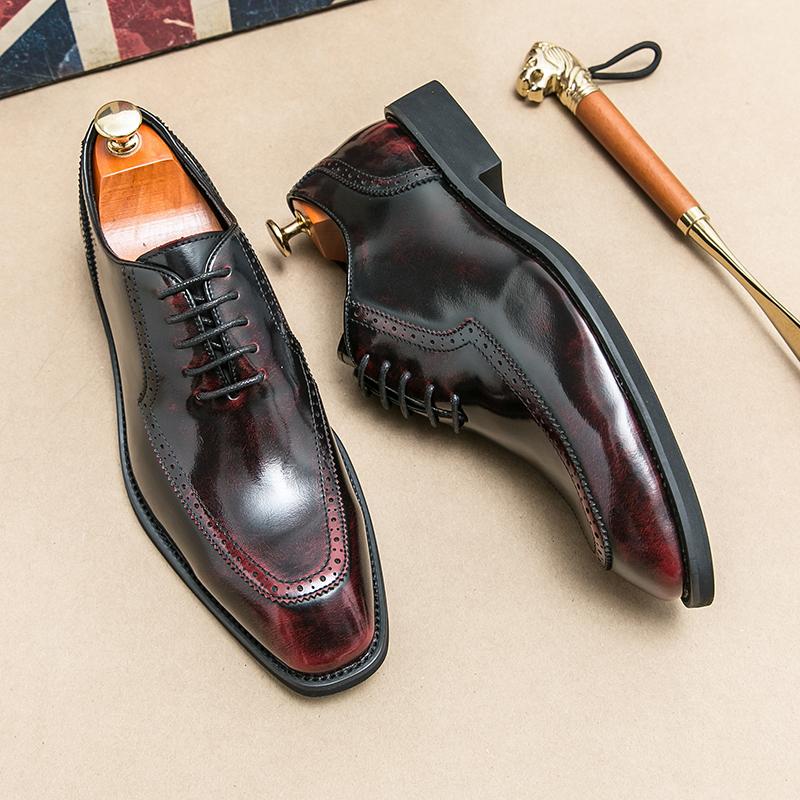 Luxury Designer Men's Red Black Lace Up Oxford Shoes British Gentleman Formal Wedding Dress Homecoming Sapatos Tenis Masculino
