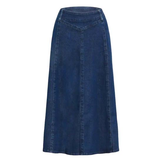 Denim Midi Skirt High Waist Large Hem Slimming Design Midi Skirt Solid Color Office