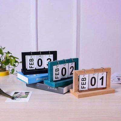 Calendário perpétuo de madeira Flip Month Date Display Desktop Schedule Daily Planner Office Home Decor Photo Props