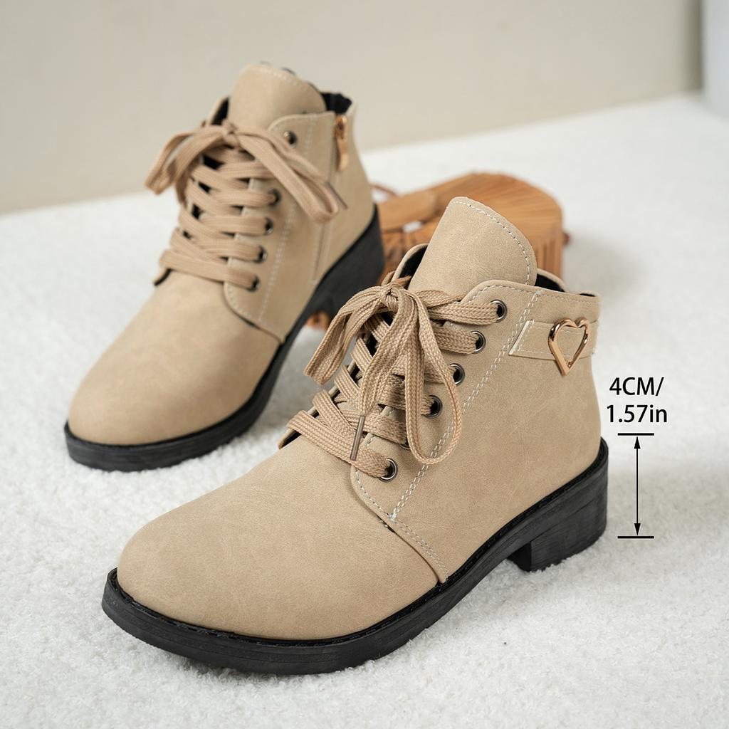 Fashion Autumn Zipper Women's Boots 2025 New Casual Lace Up Shoes Ladies Round Toe Ankle Boots Women Retro Square Heel Botines Mujer