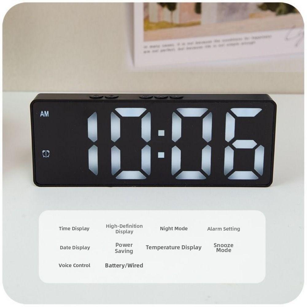 Mirror Display LED Mirror Clock Sound Control Large Number Digital Alarm Clock Mute Function Adjustable Brightness