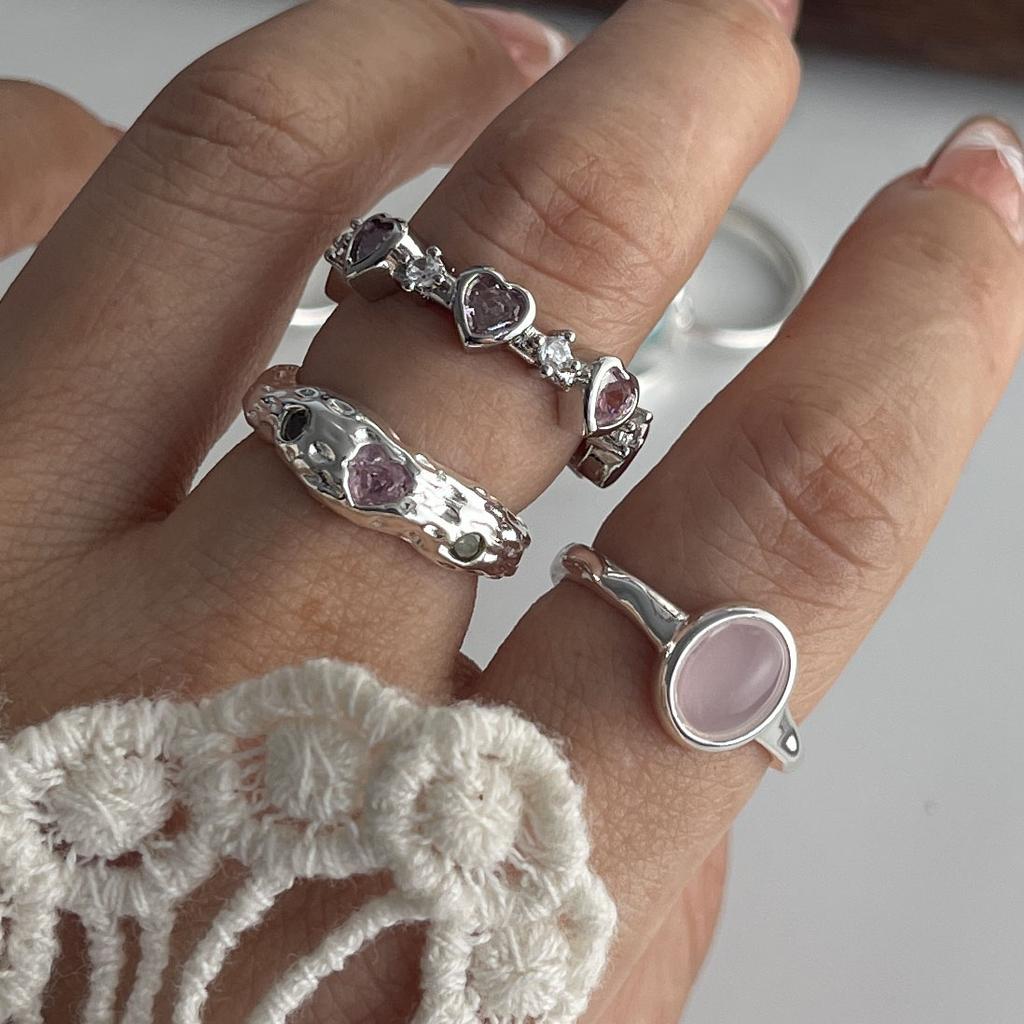 925 Silver Rings for Women Couple Minimalist Handmade Blue Pink Stone Shinning Ring Fine Jewelry Gift Prevent Allergy