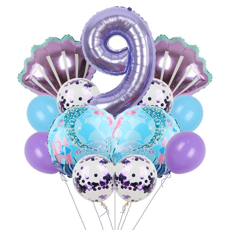 

Набор шаров «Русалка» Детский 32-дюймовый фиолетовый цифровой ракушка Детское оформление на день рождения Shell set 9