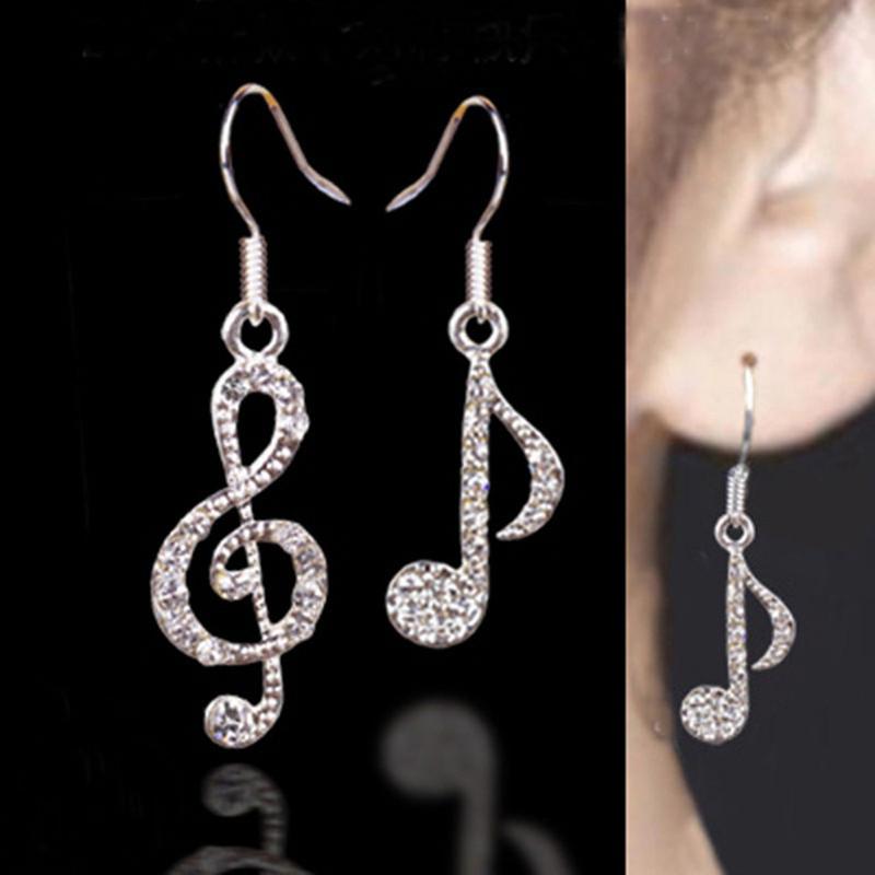 Fashion Crystal Rhinestone Music Ear Stud Earrings With Elegant Silver Finish