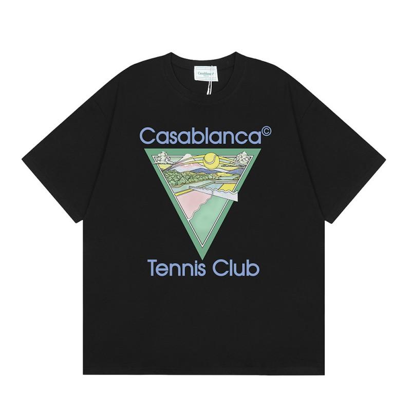 T-shirt Imprimé Casablanca Hommes Femmes Coupe Ample Manches Courtes Haut Décontracté