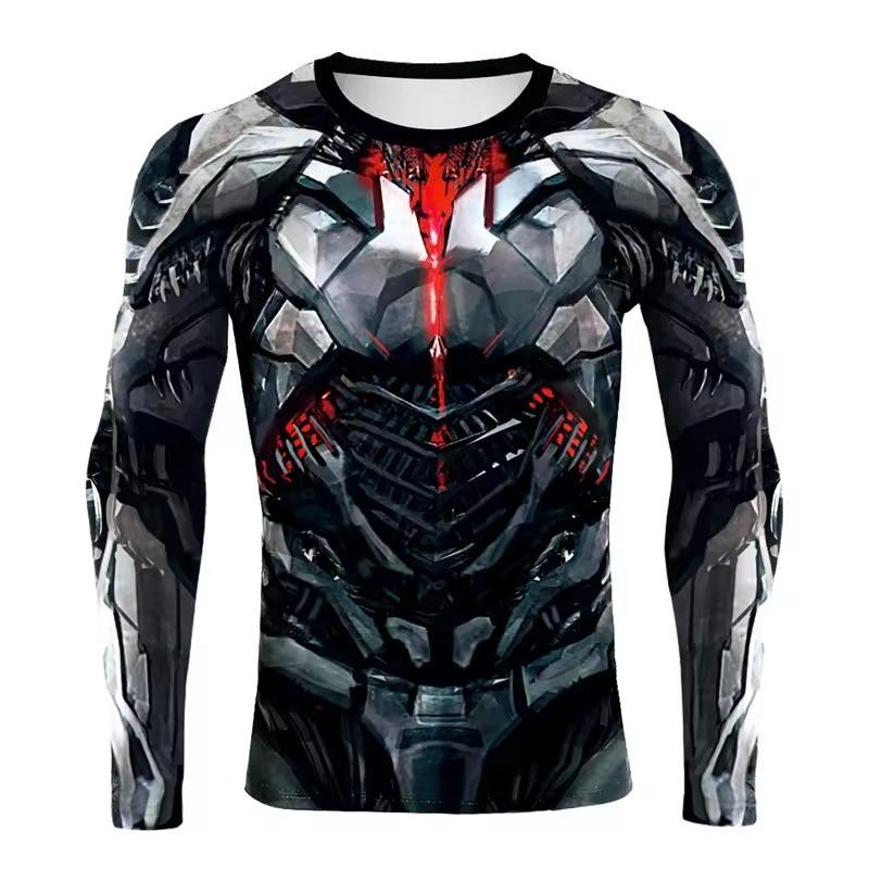 

Long Sleeve Shirt Quick Drying Bodybuilding Workout Top T-shirt Men Muscle Print Tee Clothing 5XL чёрный