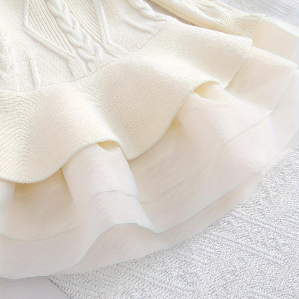 Girls' Fashion Long-Sleeved Shirt Collar Patchwork Tiered Skirt Colour Dress