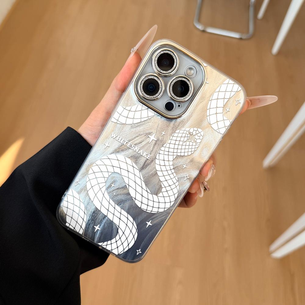 White hollow snake for Apple 16 mobile phone case iPhone17 feather yarn anti-drop Spice Girl wind essence hole feather yarn case 11