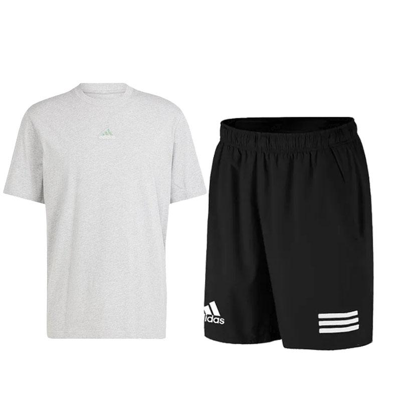 

Adidas Удобный универсальный однотонный свитер с коротким рукавом, футболка, прочные шорты со средней талией, повседневный спортивный комплект, комплекты унисекс IS1474+GL5411 S