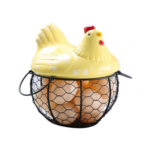 Iron Ceramic Hen Ornament Egg Fruit Storage Basket Container Kitchen Supplies Kitchen Tableware