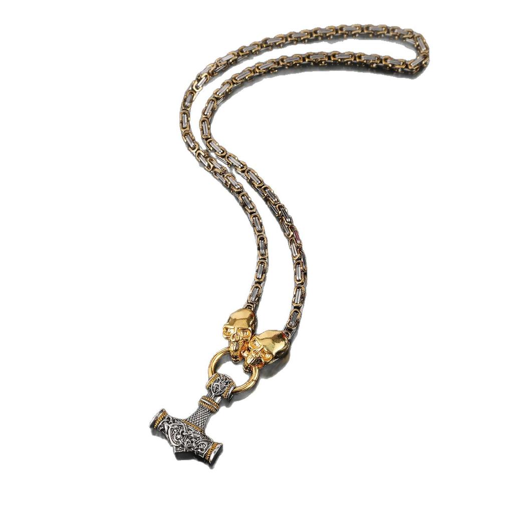 Viking Skull Hammer Pendant Necklace - Retro Punk Jewelry