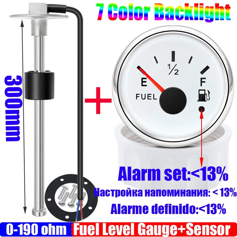 Stainless Steel 100~600mm Fuel Float Sensor+52mm Fuel Level Gauge 0-190ohm Oil Tank Meter with Alarm for Car Yacht 12V24V Custom