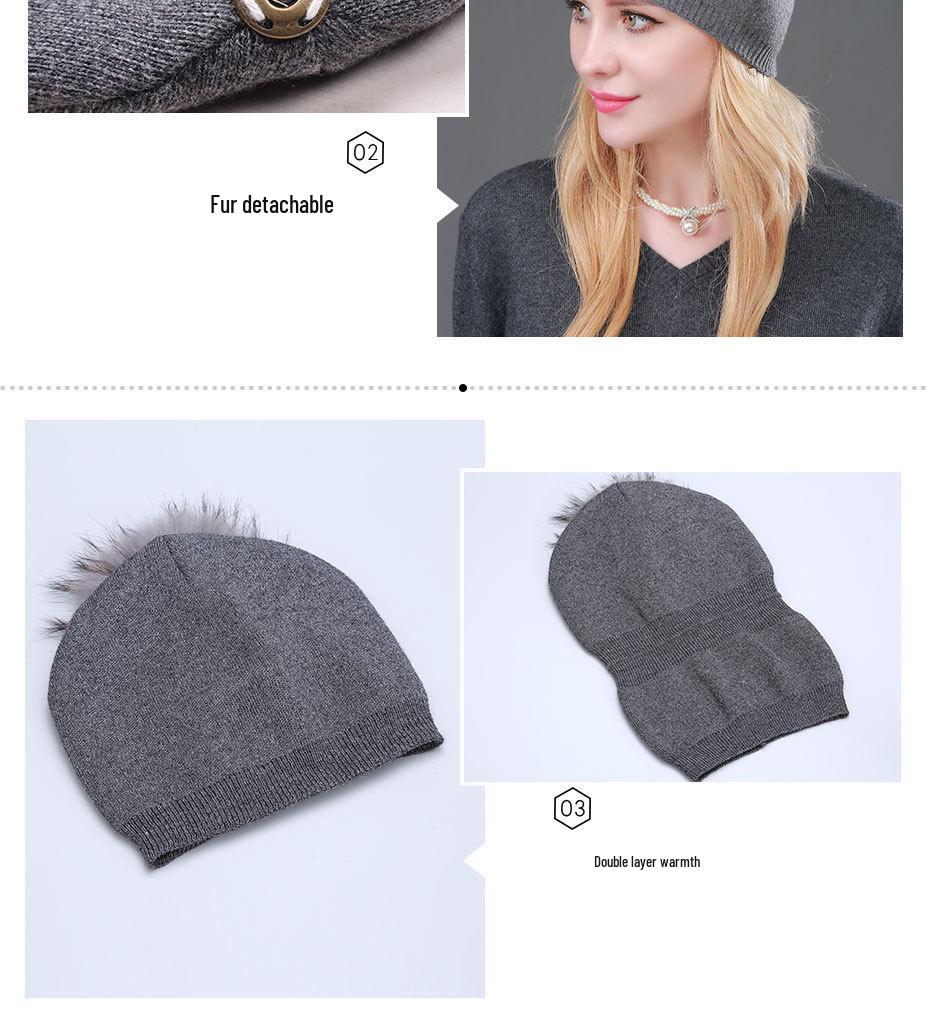 Herbst- & Winter Damen Strickmütze aus Wolle mit Waschbärfell-Bommel - Stilvoll, warm, Pullover-Design.