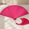 Handheld Folding Fan Vintage Japanese Bamboo Fan, Elegant with Tassels, Kimono Cheongsam Accessory Cooling Portable Oriental Style for Dancing