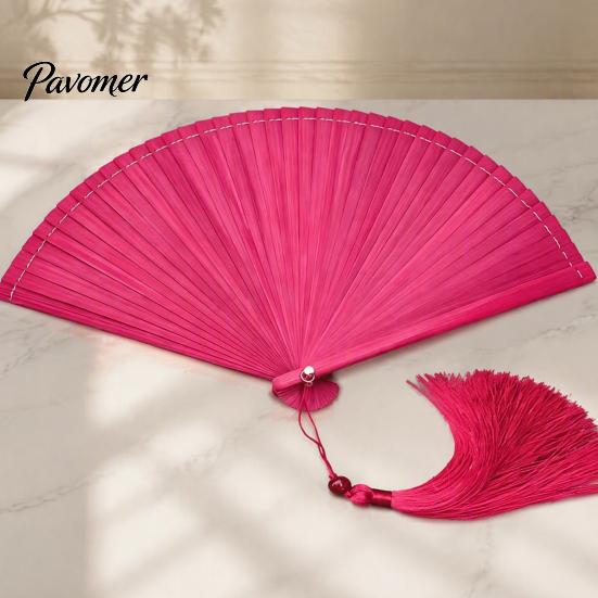Handheld Folding Fan Vintage Japanese Bamboo Fan, Elegant with Tassels, Kimono Cheongsam Accessory Cooling Portable Oriental Style for Dancing