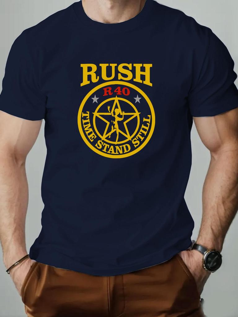 Mens Cotton TShirt RUSH Band R40 Summer Round Neck Short Sleeve Graphic Breathable Fashion Casual TShirt
