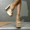 Golden Women's High-heeled Slippers Thick Heel Square Head Open-toed Metal Chain Women's Outer Wear One-pedal Slippers