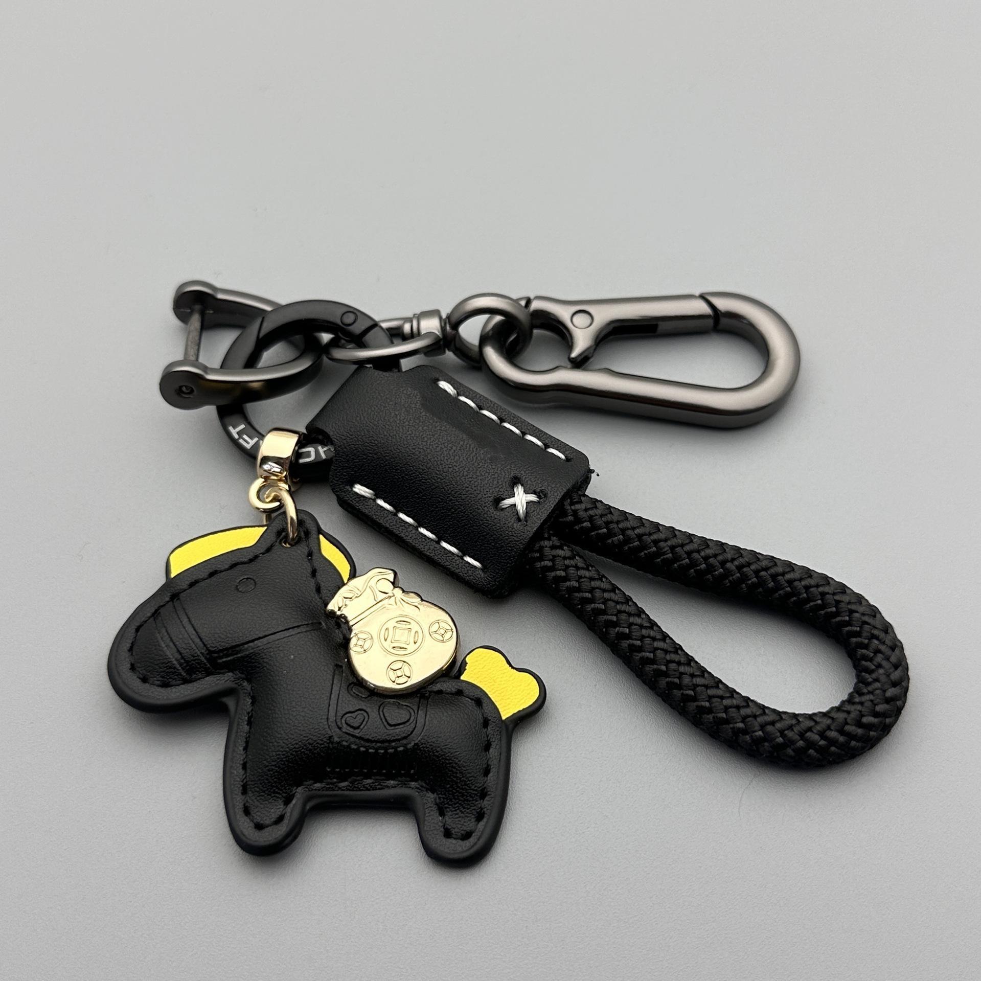 

Lucky Horse Leather Keychain, Mini Horse Bag Charm with Braided Rope for Women