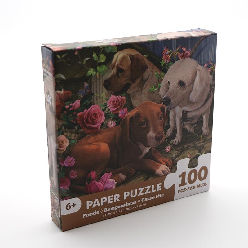 100 Pieces Jigsaw Puzzle Assembling Picture Cartoon Animals Three Dogs With Flower Decompression Puzzles Toy Educational Gifts