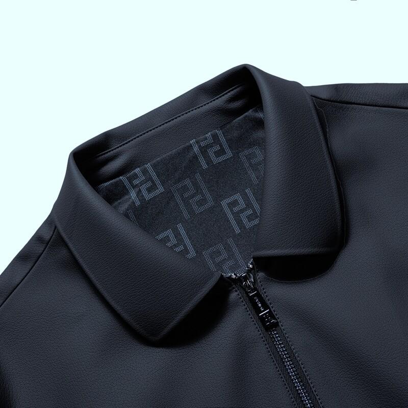 Leather Jacket for Men, Middle-aged and Elderly Spring New Lapel Zipper Jacket for Men's Thick Daddy's Casual Plus Velvet Leather Jacket