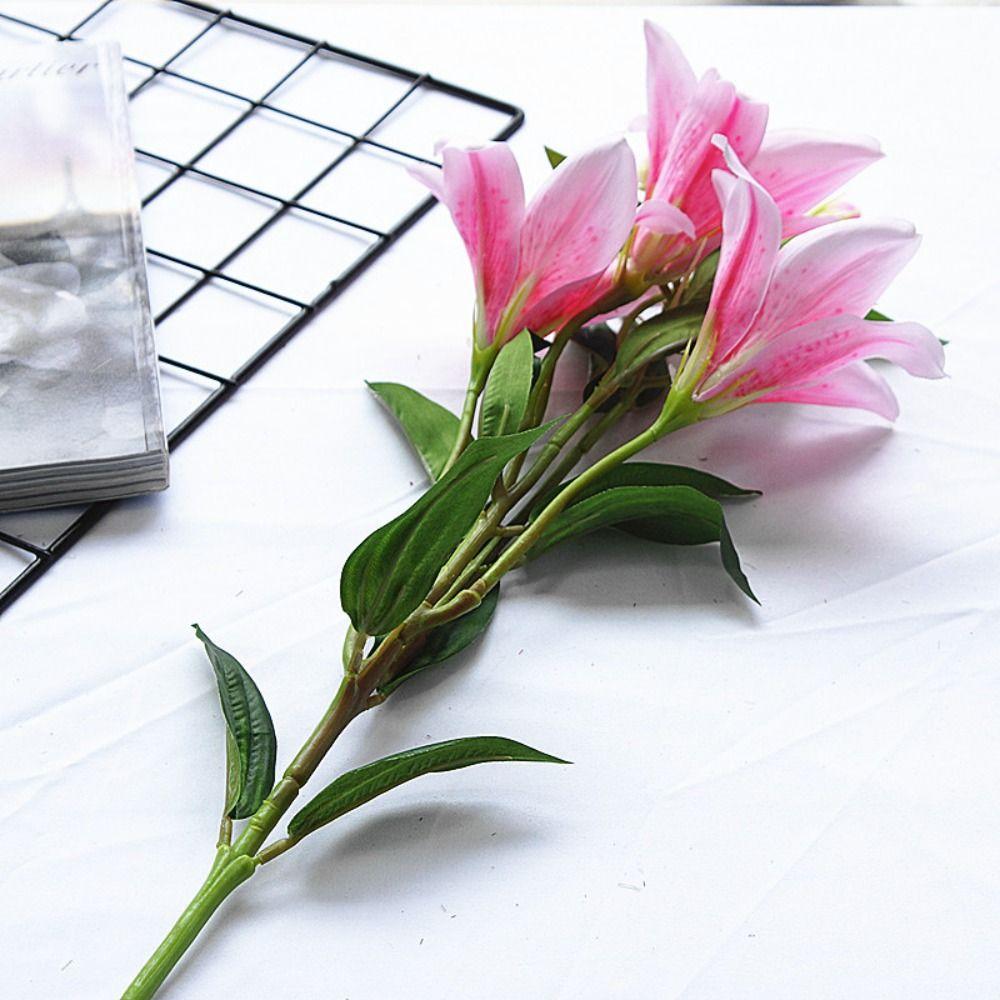 Floral Real Looking Long Stem Wedding Fake Plant Faux Lilies Artificial Flower Bouquet Branch