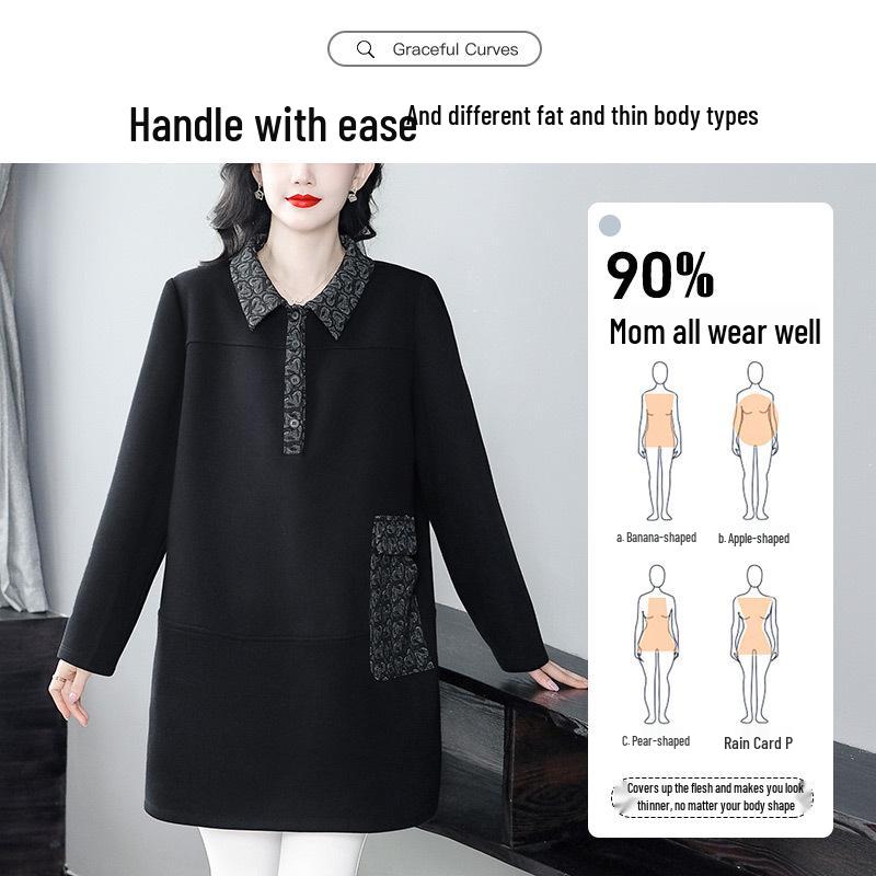 Dámská mikina střední délky z fleecu s POLO límcem ve větších velikostech - Ležérní teplý kabát na podzim a zimu