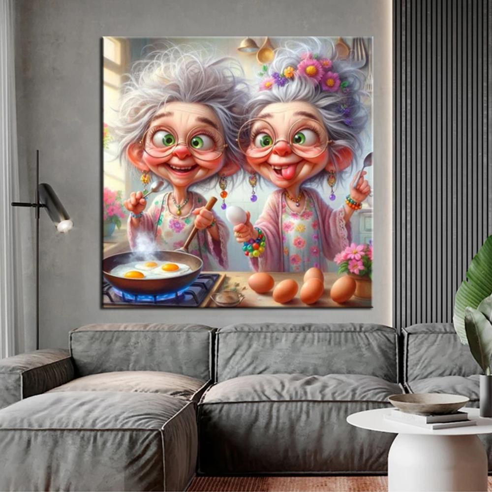 Happy and Funny Grandma Cooking DIY Diamond Painting Portrait New 2024 Full Diamond Embroidery Handmade Mosaic For Home Decor J3939