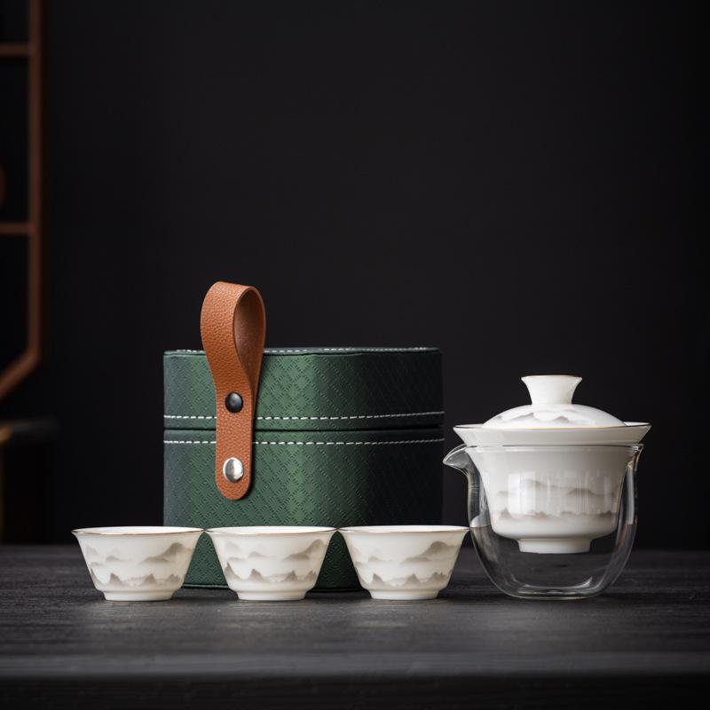 Suet Jade Porcelain Portable Travel Tea Set China White Gift Business Company Gift Set