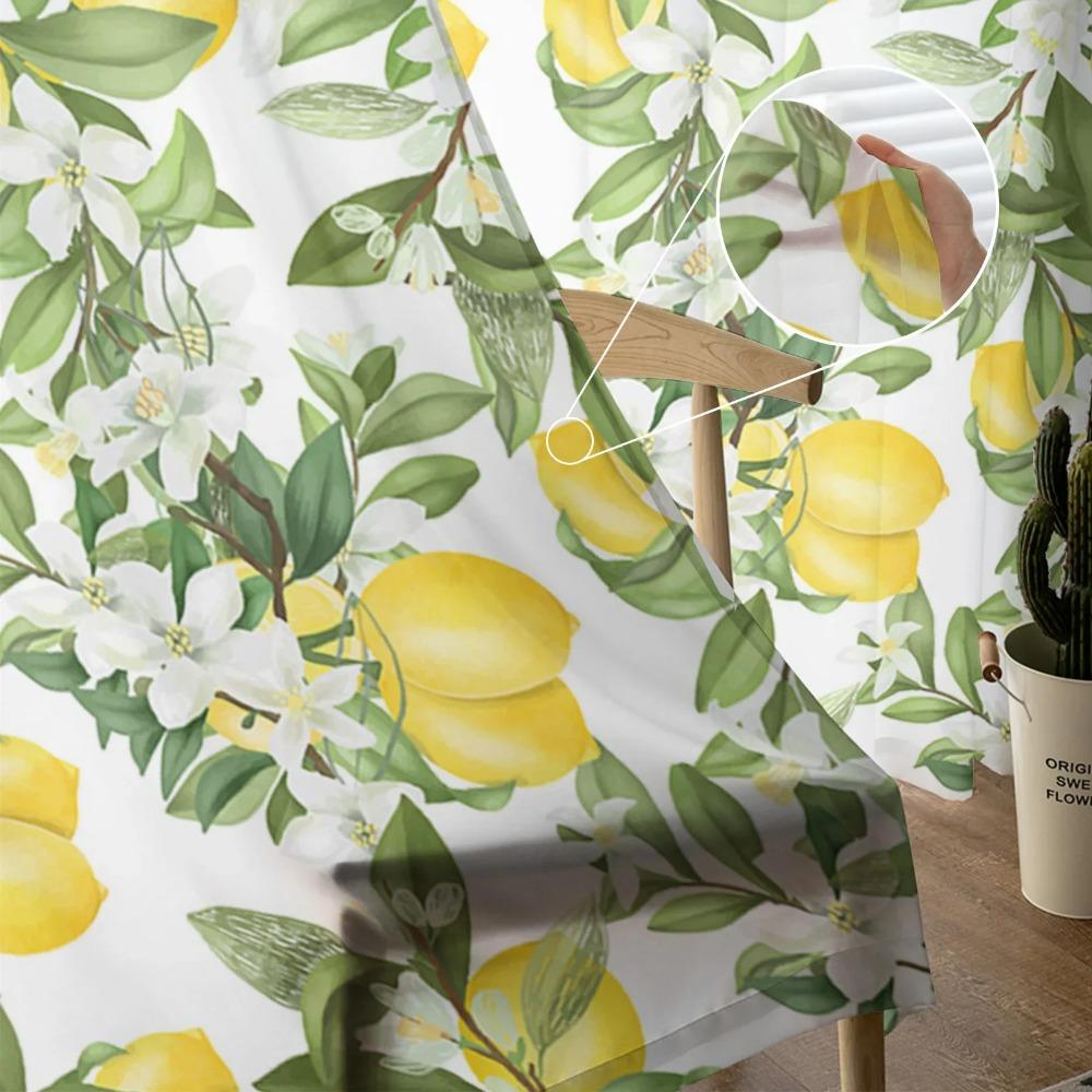 Summer Lemon Leaves Flowers Sheer Drapes ideal for Bedroom Space Living Room Decoration Window Opening Drape Kitchen Area Tulle Voile Organza Drapes