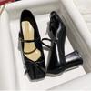 Fashion NEW Temperament Sweet Bow Square Head Shoes Women's Pumps Autumn Sheepskin Shallow Mouth Thick Heel Shoes Fashion Comfort Casual