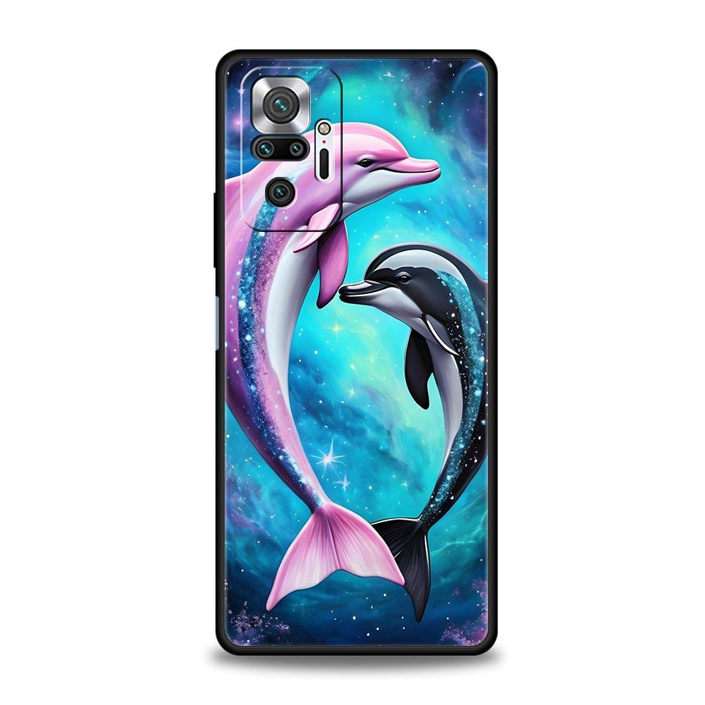 Ocean Animal Cute Dolphin Sea Turtle Phone Case For Xiaomi Redmi Note 14 13 5G 10 11 12 Pro Plus 4G 14C 13C 12C 10C Black Cover