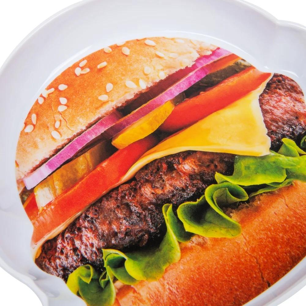 4 Piece Melamine Burger Serving Plates Set Fun BBQ Accessories Dishware Outdoor Kitchen Essentials Unique Design Durable