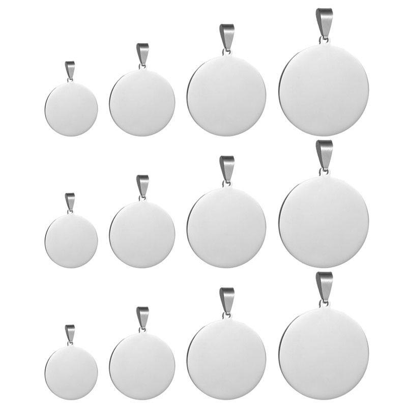 Stainless Steel Mirror-Finish Pet Tag Pendant - Engravable Round Necklace