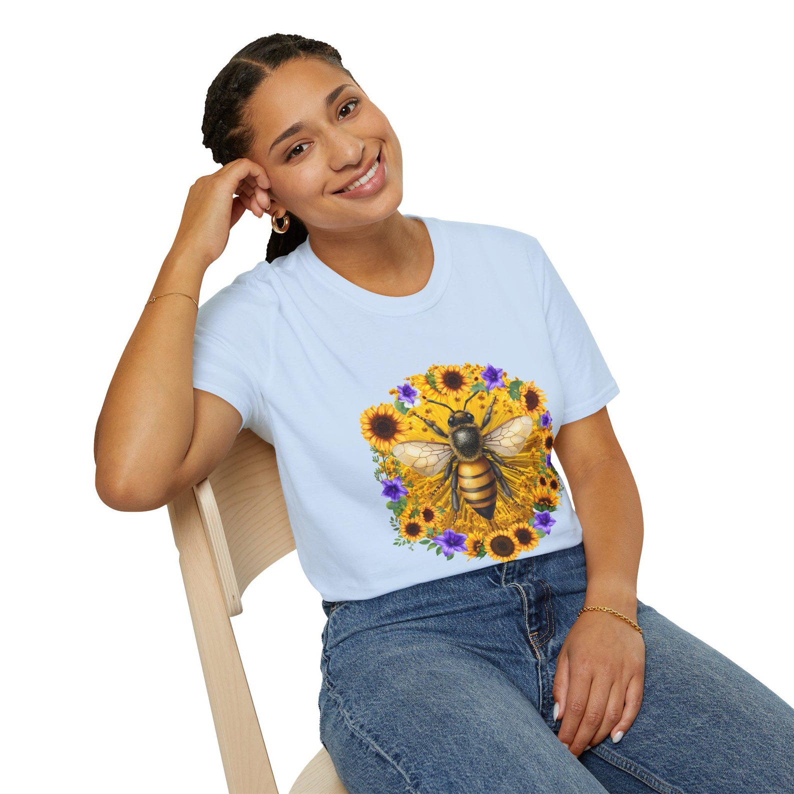 Summer Tee , Bee and Sunflower Wreath T-Shirt | Eco Tee Unisex 4XL
