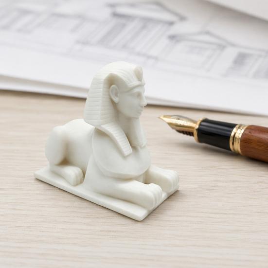 3D Printed Egyptian Sphinx Statue, White Lion Figurine for Desk, Ancient Egypt Home Decor for Shelf, Mythical Gift for History Buffs