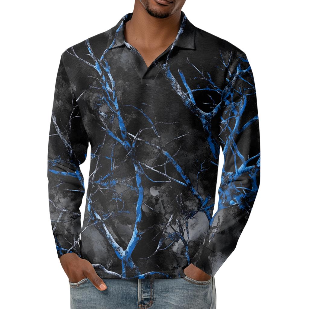 Men's Casual Retro Small V-neck Long-sleeved Top