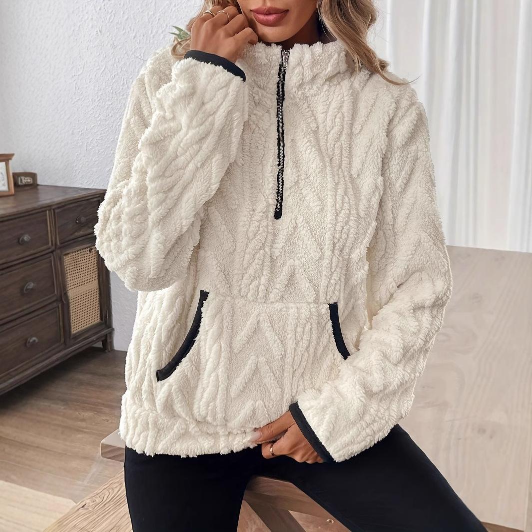 

New Autumn and Winter Styles, Collar Top, Lamb Wool, Short Hoodie, Winter Interior, Plush Top S белый