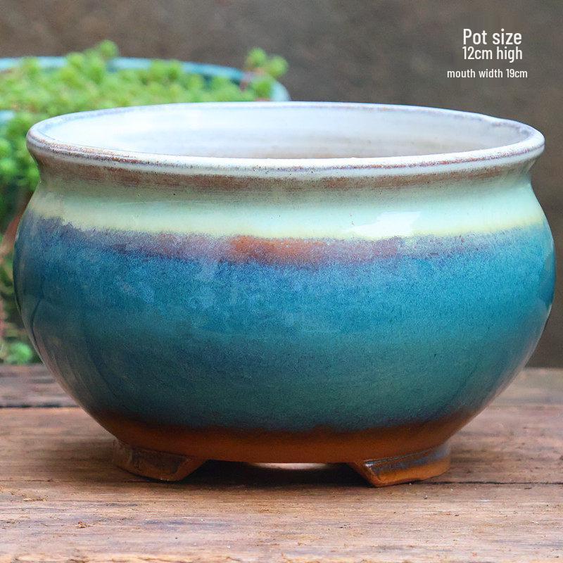 Yixing Zisha Coarse Pottery Flower Pot with Feet: Large Ceramic Succulent Planter for Green Plants & Flowers.