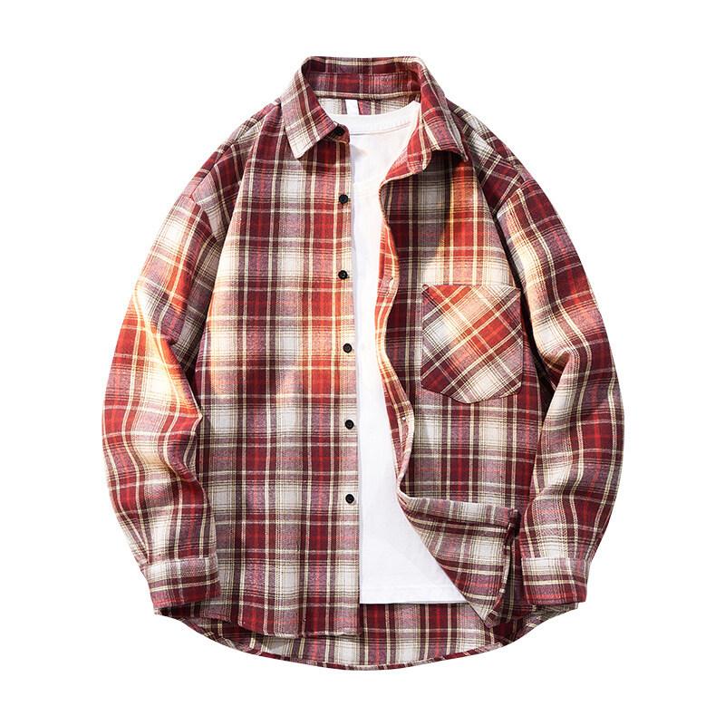 Men S Hong Kong Style Plaid Long Sleeve Casual Shirt Plus Size