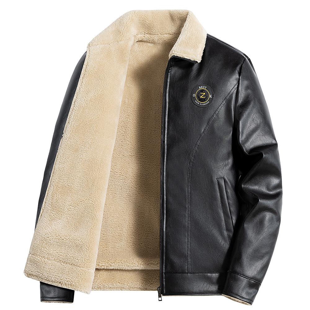 

Бархат из овечьей шерсти Осень и Зима Новая Утолщенная Кожаная Куртка Модная Ретро Мотоциклетная Куртка для Мужчин Бархатный Лацкан Хлопковая Куртка для Зимы 5XL чёрный