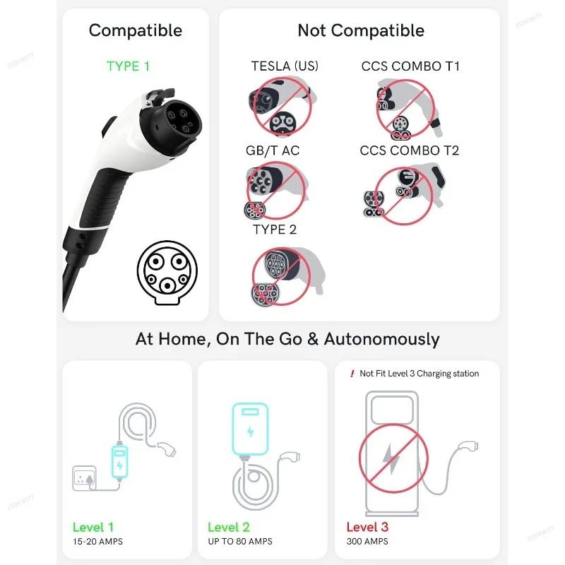 Xiaomi Heavy Duty J1772 Type 1 To Tesla EV Charger Adapter Gun Type Charging Socket for Tesla Model 3 Y X S Electric Car Parts