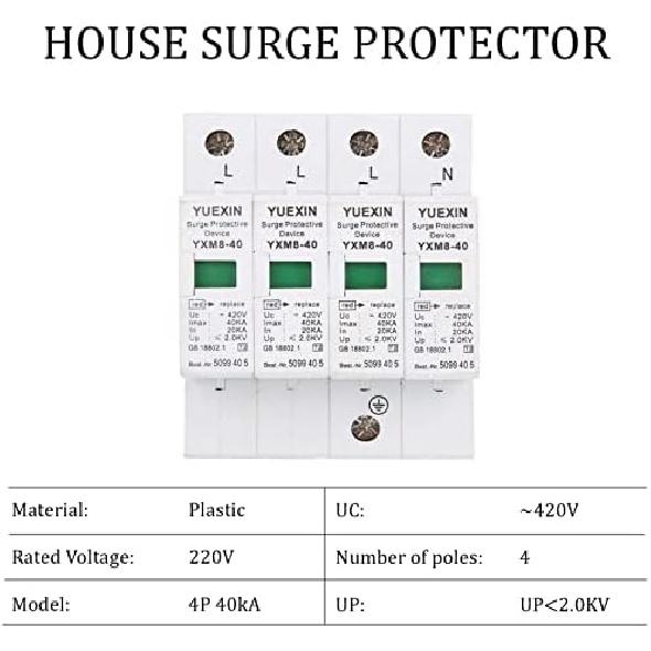 4P 40KA House Protector,220V Protective Device,Din Rail Low‑Voltage Arrester,Fire Proof,High Conductivity,Quick Response,for Protect Electric