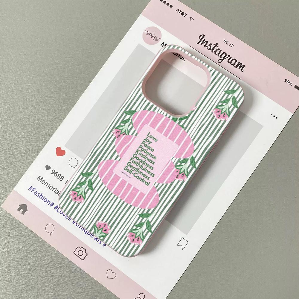 Small Fresh Flower Stripe Lychee Grain Silicone Phone Case For iPhone 17 17Air 16 15 14 13 12 11 Pro Max 16Plus Soft Cover Funda