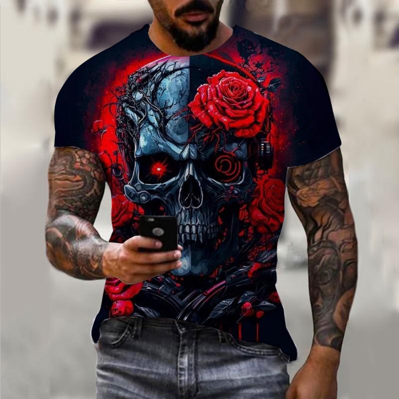Men's T-Shirt For Men Horror Skull 3D Print Men's Tops Summer Short Sleeved Male Pullover Oversized Top Casual Men'S Clothing