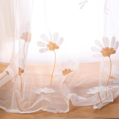 Modern Daisy Flower Pattern Sheer Curtain Gauze Romantic Window Drapes Transparent Elegant Tulle Curtain Bedroom